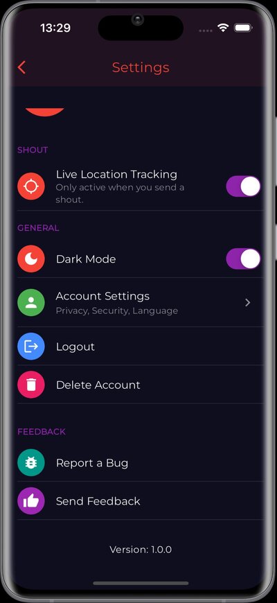 One Shout — Settings